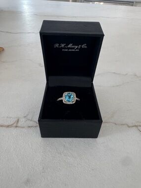 Macy's Blue Topaz Cushion Halo Ring in Sterling